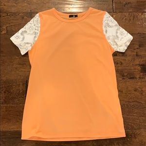 Ampersand Ave, orange tee with lace sleeves